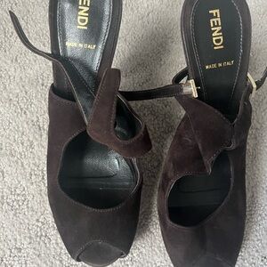 Fendi Dark Brown Suede Heels
